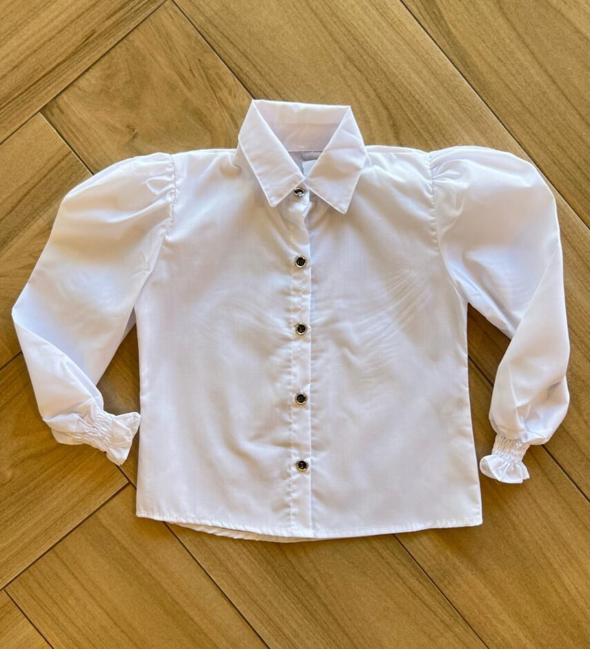 Camisa Infantil Feminina Manga Longa Detalhe no Punho Branca Fernanda Ramos Kids