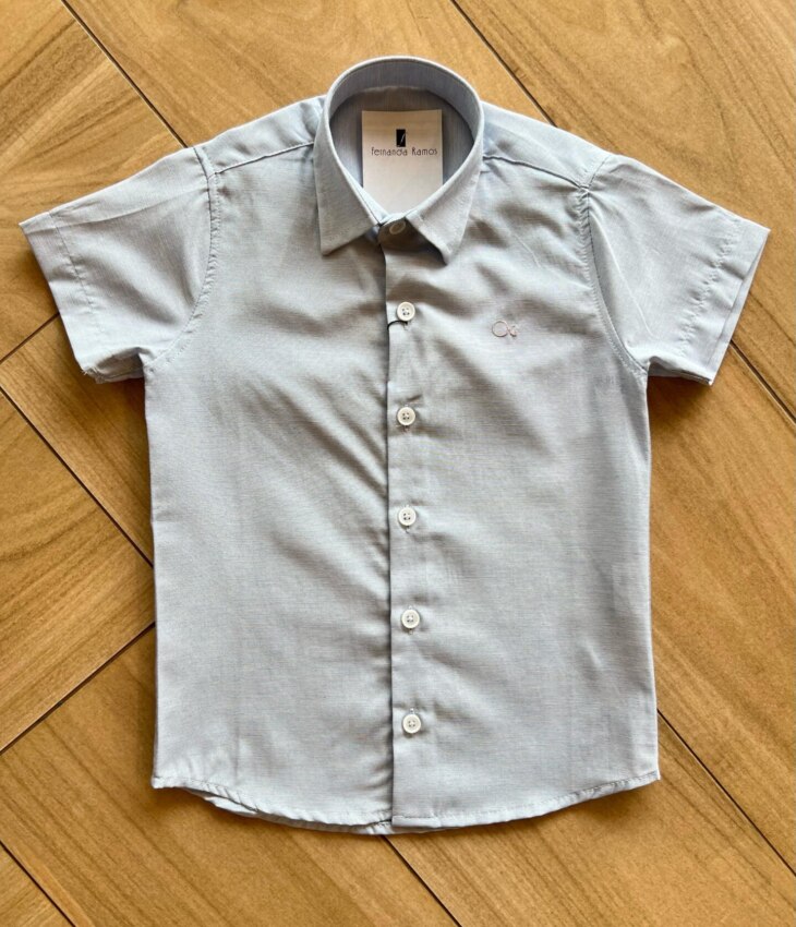 Camisa Infantil Masculina Casual Slim Mesclada Azul Fernanda Ramos Kids