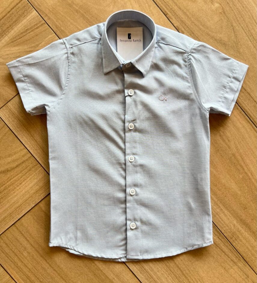 Camisa Infantil Masculina Casual Slim Mesclada Azul Fernanda Ramos Kids