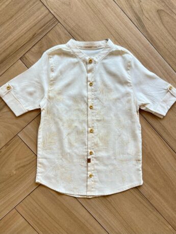 Camisa Infantil Masculina Manga Curta Folhagem Cru Fernanda Ramos Kids