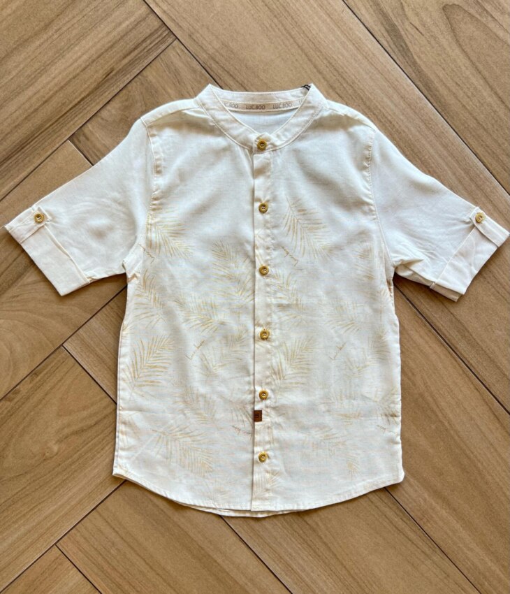 Camisa Infantil Masculina Manga Curta Folhagem Cru Fernanda Ramos Kids