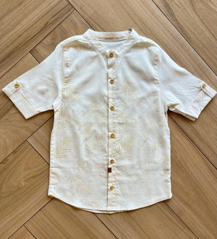 Camisa Infantil Masculina Manga Curta Folhagem Cru Fernanda Ramos Kids