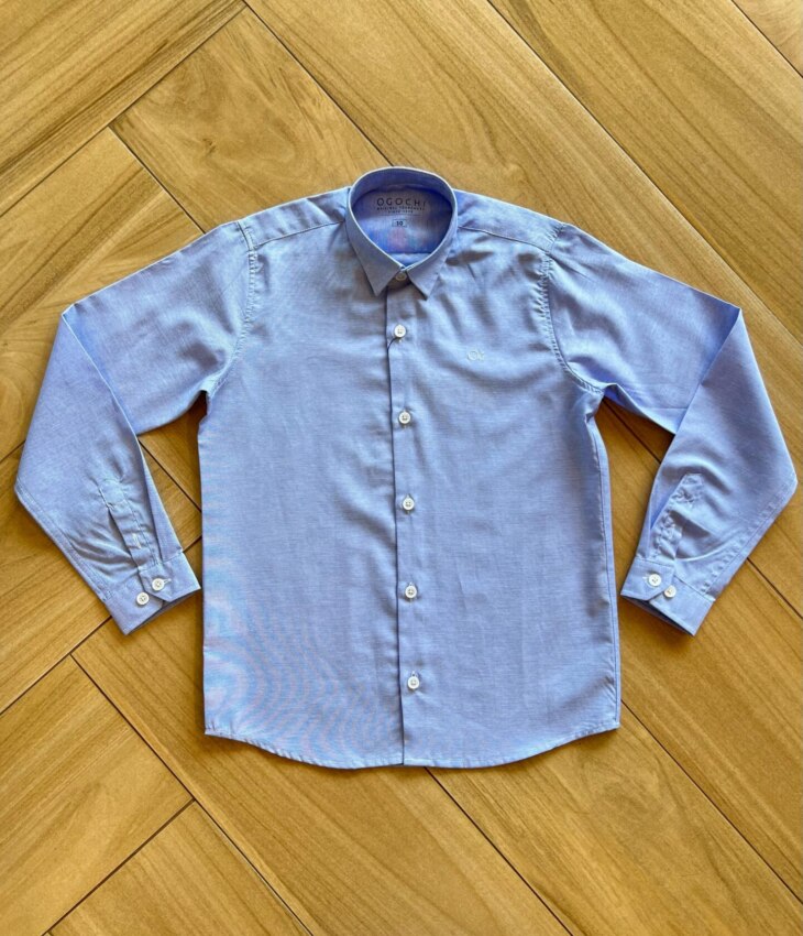 Camisa Infantil Masculina Manga Longa Essencial Azul Mesclada Fernanda Ramos Kids