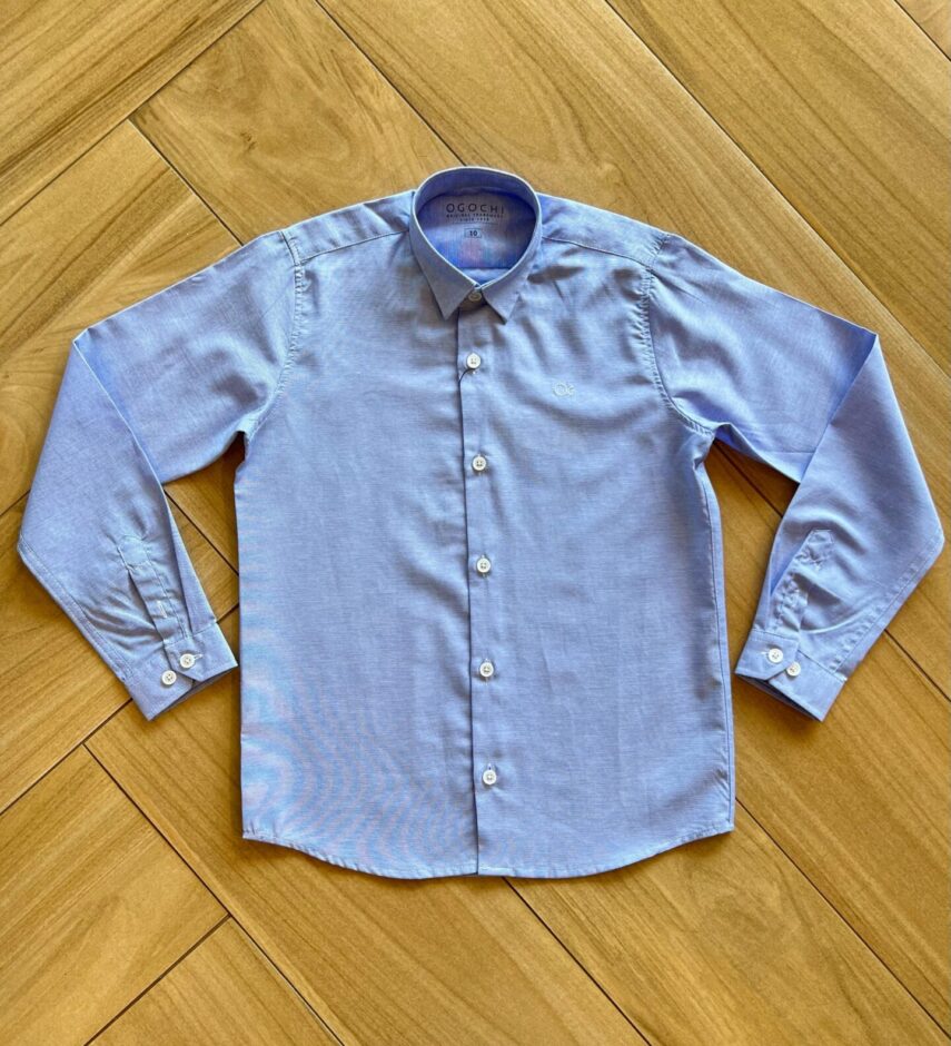 Camisa Infantil Masculina Manga Longa Essencial Azul Mesclada Fernanda Ramos Kids