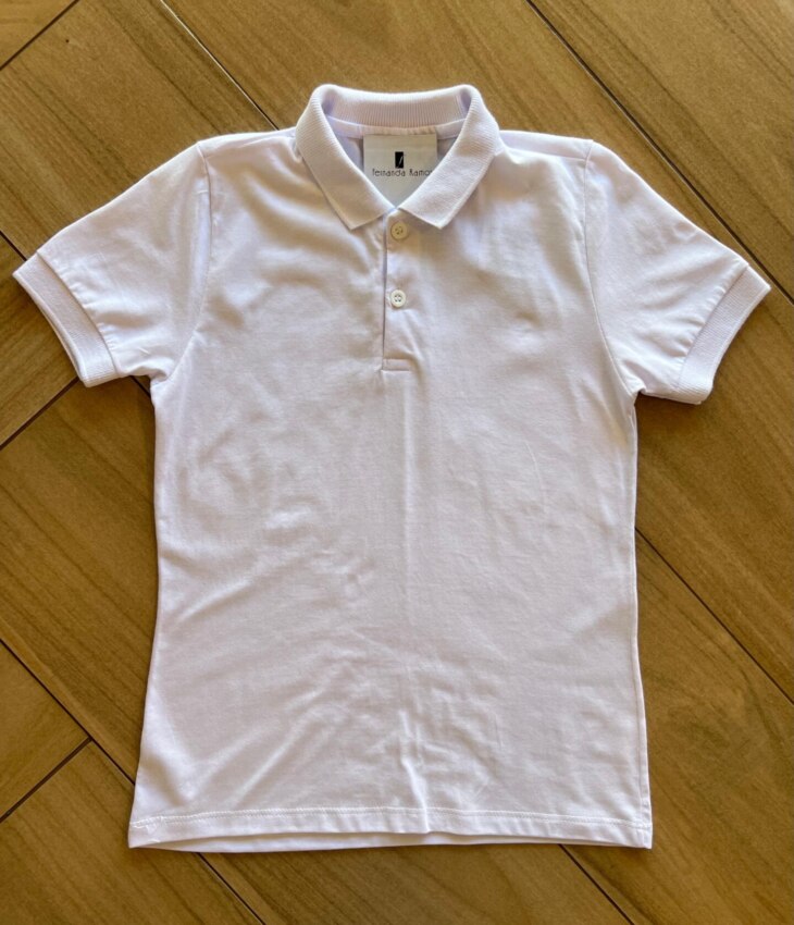 Camisa Infantil Masculina Polo Básica Manga Curta Branca Fernanda Ramos Kids