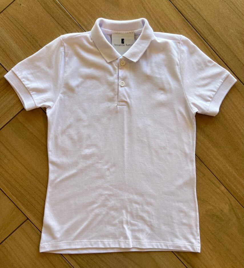 Camisa Infantil Masculina Polo Básica Manga Curta Branca Fernanda Ramos Kids