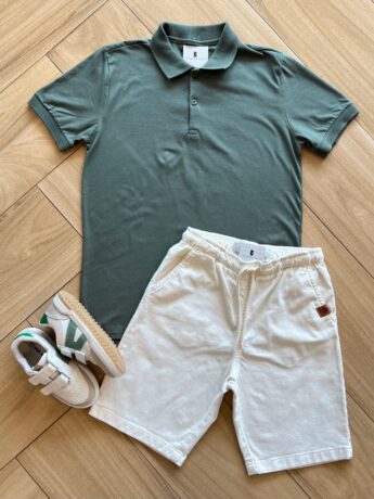 fernandaramoskids com br Camisa Infantil Masculina Polo Básica Manga Curta Verde Militar1