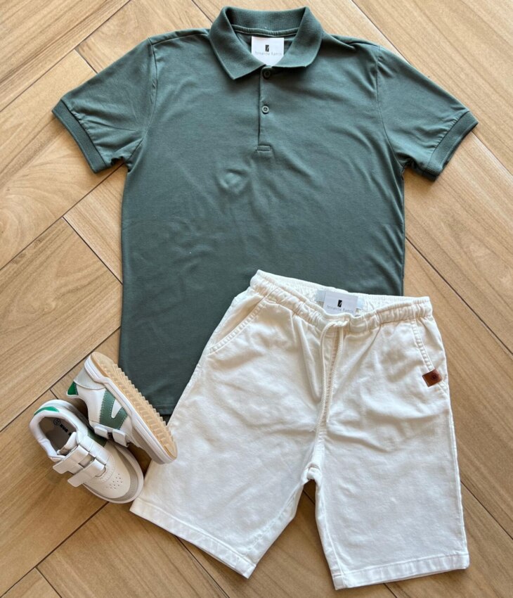fernandaramoskids com br Camisa Infantil Masculina Polo Básica Manga Curta Verde Militar1