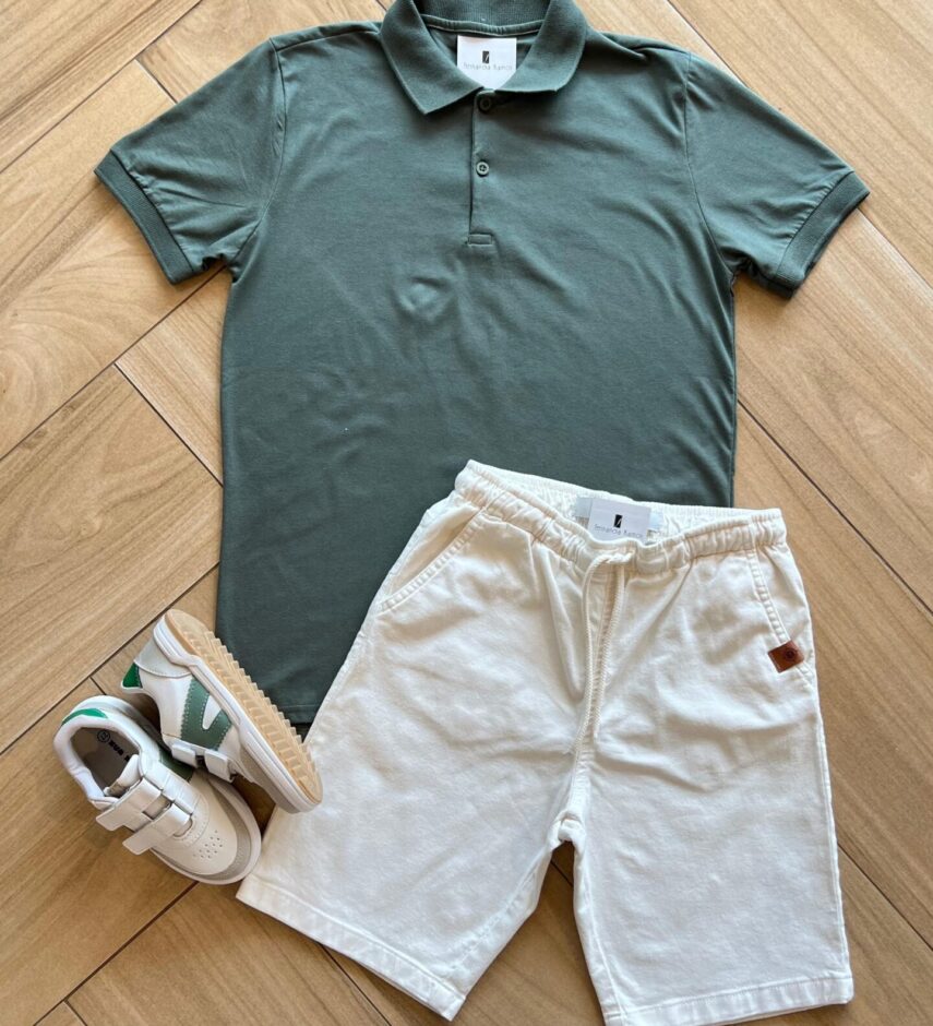 fernandaramoskids com br Camisa Infantil Masculina Polo Básica Manga Curta Verde Militar1