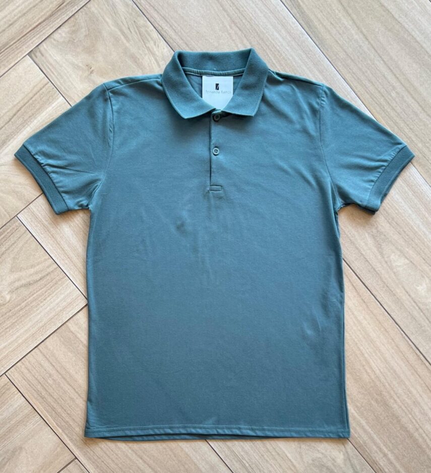 Camisa Infantil Masculina Polo Básica Manga Curta Verde Militar Fernanda Ramos Kids