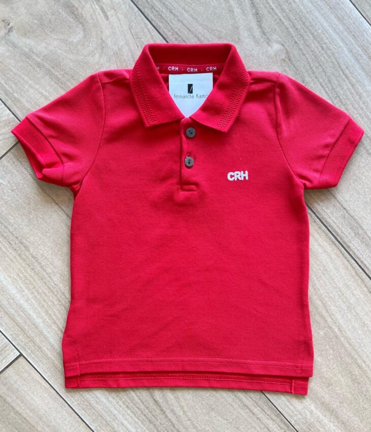 Camisa Infantil Masculina Polo Básica Vermelha Fernanda Ramos Kids