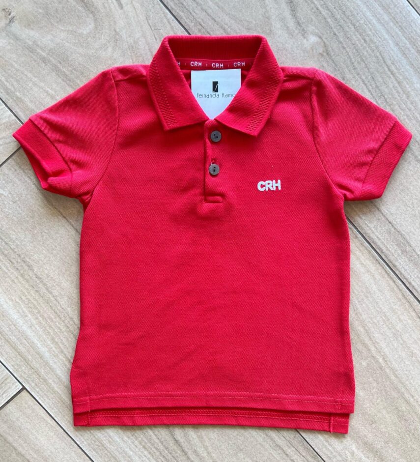 Camisa Infantil Masculina Polo Básica Vermelha Fernanda Ramos Kids