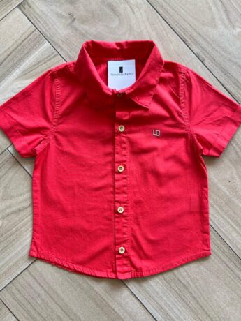 Camisa Infantil Masculina Polo Detalhe nas Mangas Vermelha Fernanda Ramos Kids
