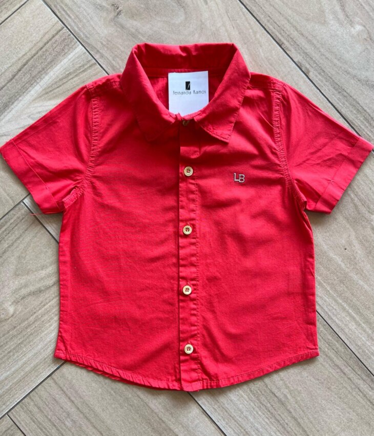 Camisa Infantil Masculina Polo Detalhe nas Mangas Vermelha Fernanda Ramos Kids