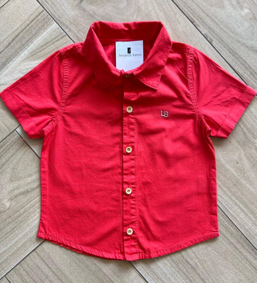 Camisa Infantil Masculina Polo Detalhe nas Mangas Vermelha Fernanda Ramos Kids