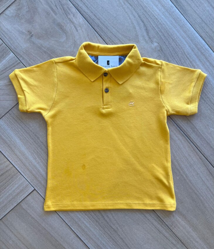 Camisa Infantil Masculina Polo em Suedine Mostarda Fernanda Ramos Kids