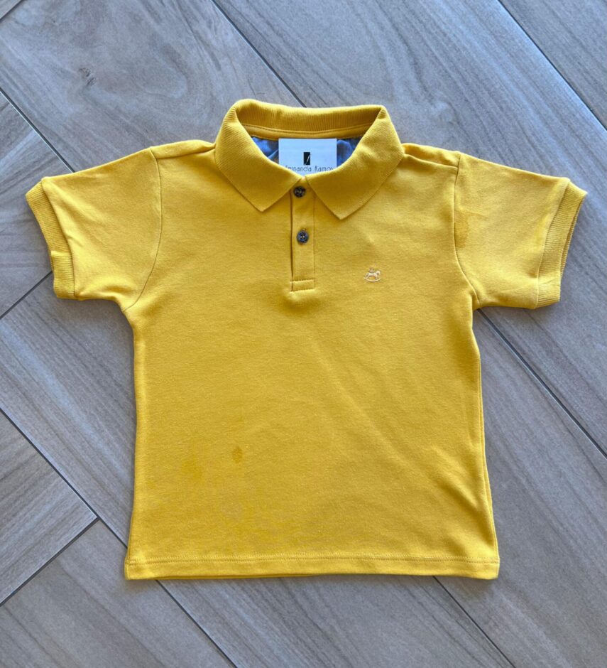 Camisa Infantil Masculina Polo em Suedine Mostarda Fernanda Ramos Kids