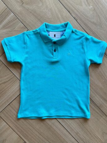 Camisa Infantil Masculina Polo Manga Curta em Suedine Azul Piscina Fernanda Ramos Kids