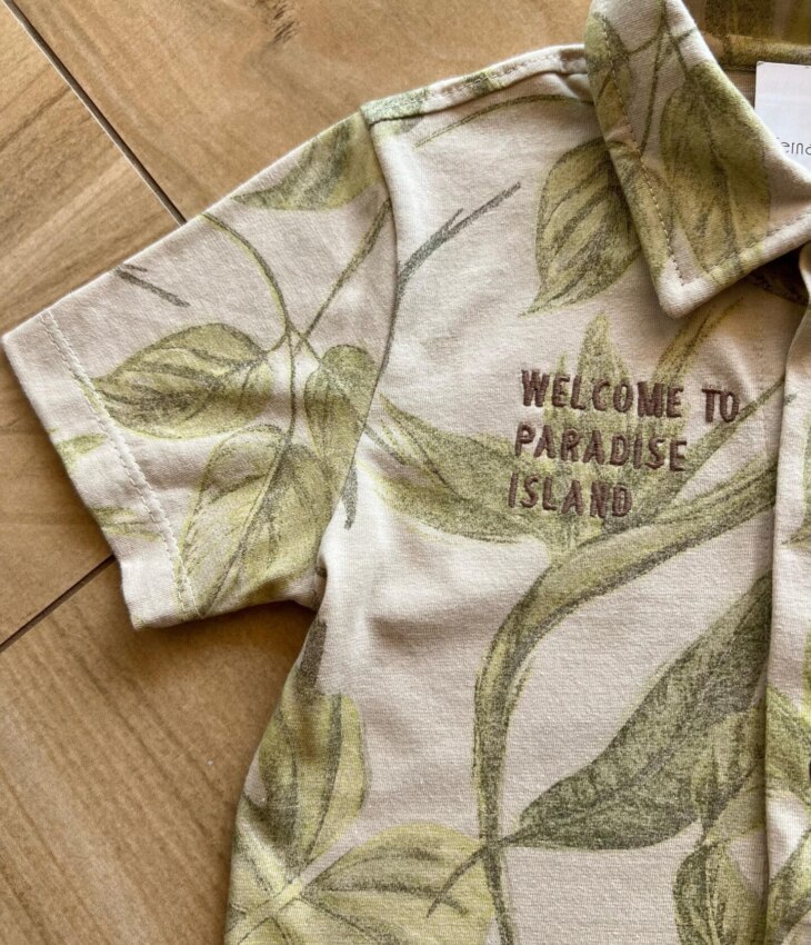 fernandaramoskids com br Camisa Infantil Masculina Polo Welcome to Paradise Island Estampada1