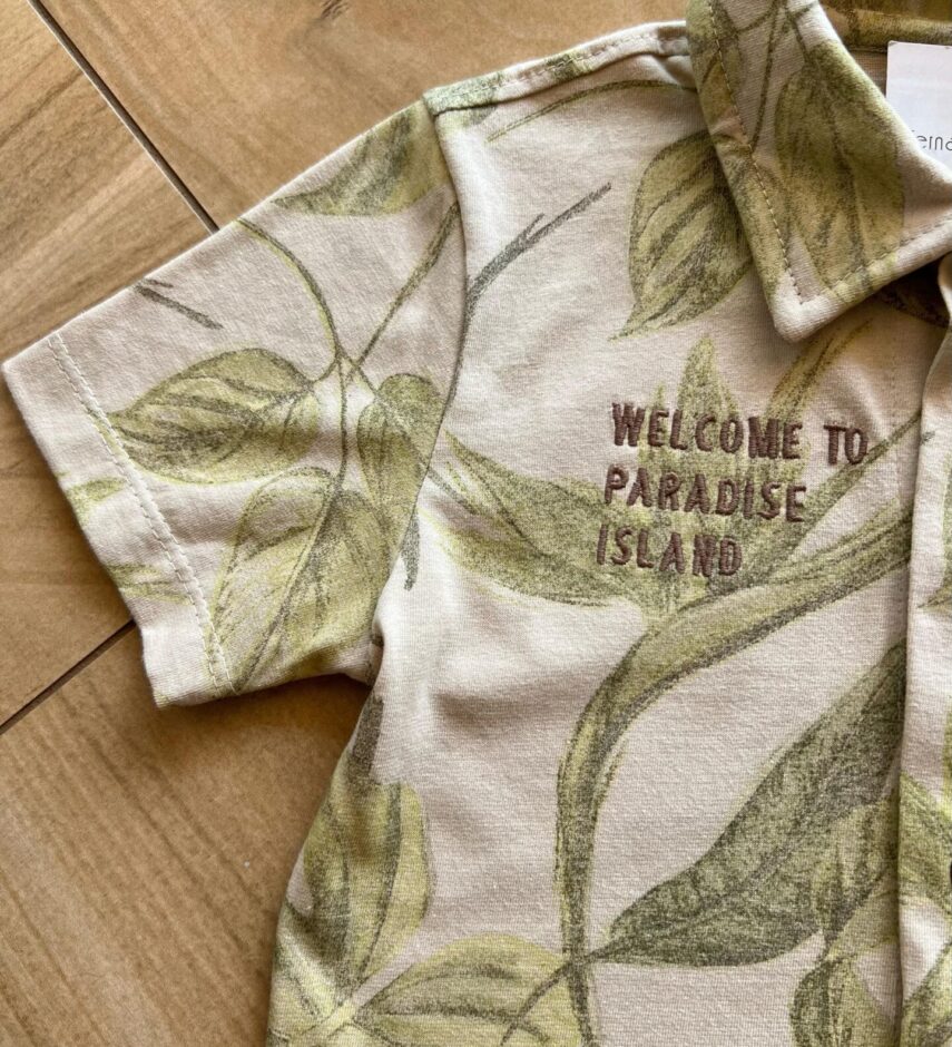 fernandaramoskids com br Camisa Infantil Masculina Polo Welcome to Paradise Island Estampada1