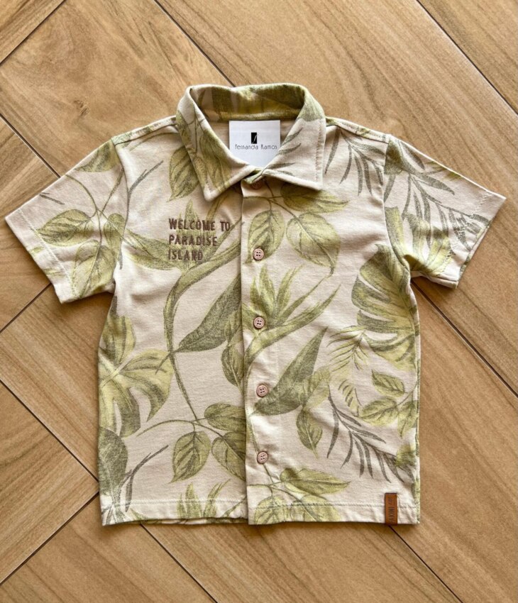 Camisa Infantil Masculina Polo Welcome to Paradise Island Estampada Fernanda Ramos Kids