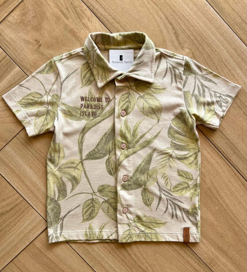 Camisa Infantil Masculina Polo Welcome to Paradise Island Estampada Fernanda Ramos Kids