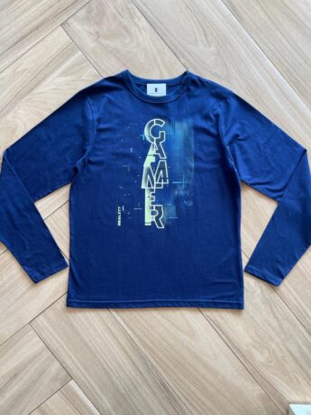 Camiseta Infantil Masculina Básica Manga Longa Gamer Azul Fernanda Ramos Kids