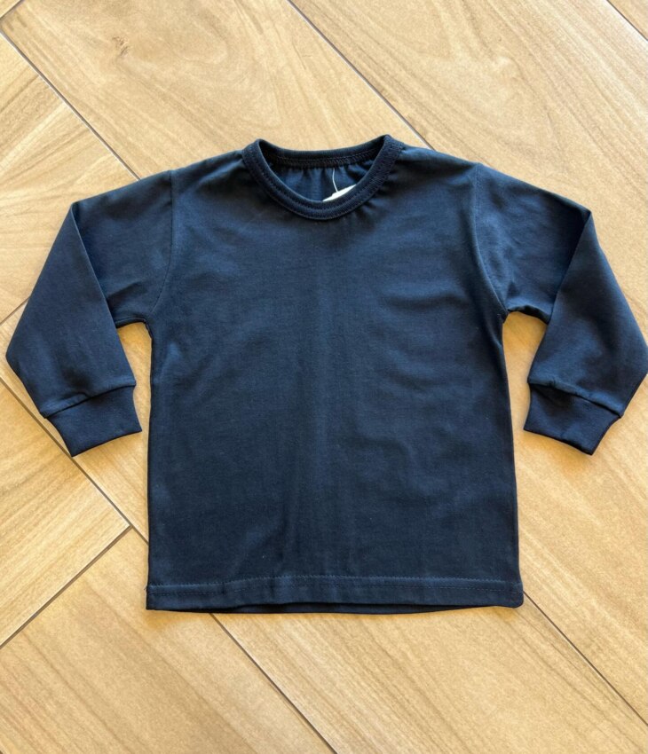Camiseta Infantil Masculina Básica Manga Longa Preta Fernanda Ramos Kids