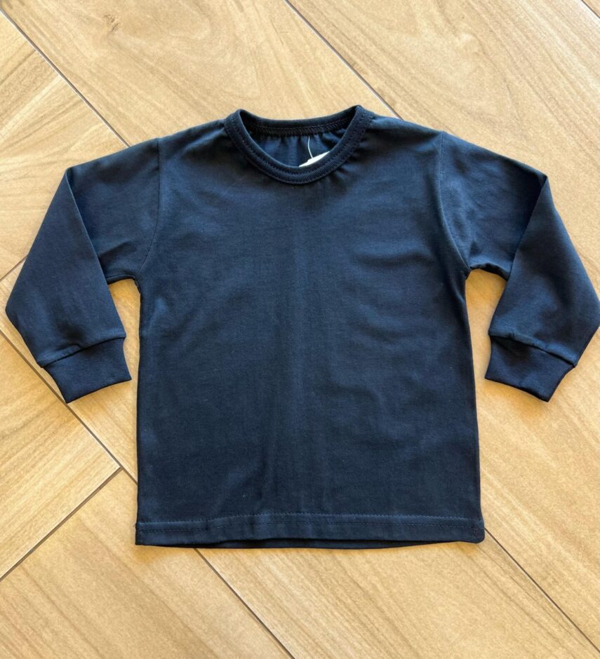 Camiseta Infantil Masculina Básica Manga Longa Preta Fernanda Ramos Kids