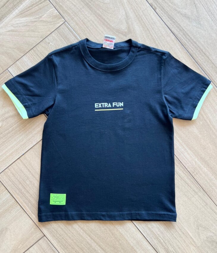 Camiseta Infantil Masculina Extra Fun Preta Fernanda Ramos Kids