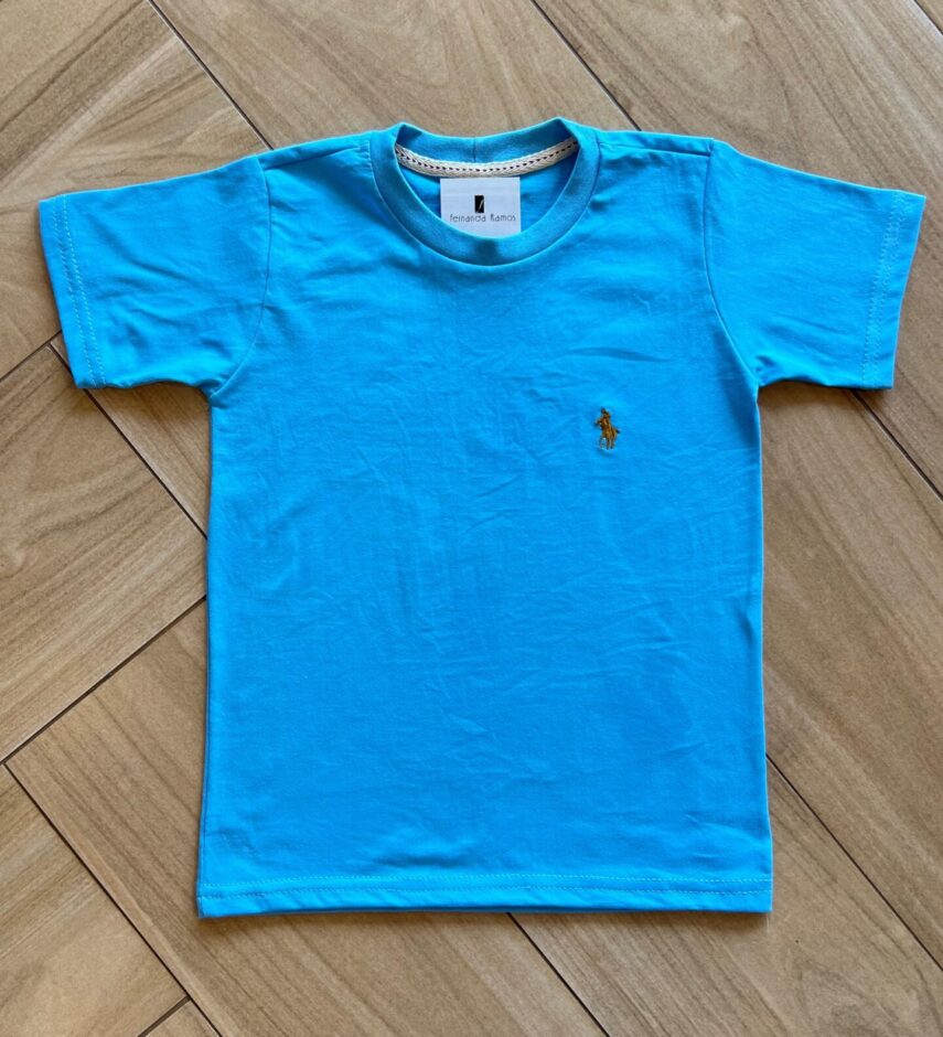 Camiseta Infantil Masculina Manga Curta Básica Azul Fernanda Ramos Kids