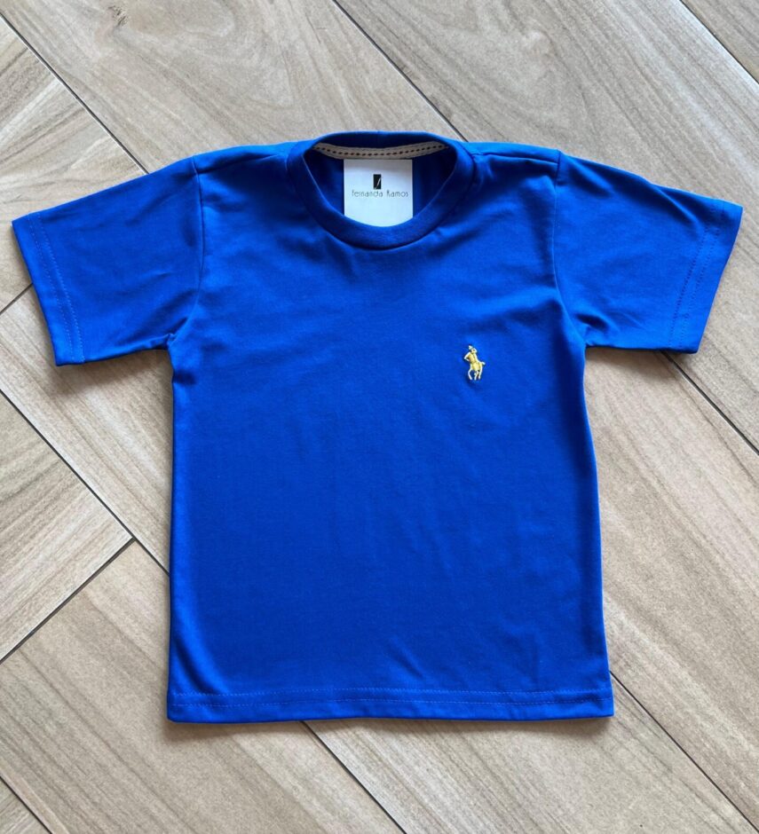 Camiseta Infantil Masculina Manga Curta Básica Azul Marinho Fernanda Ramos Kids