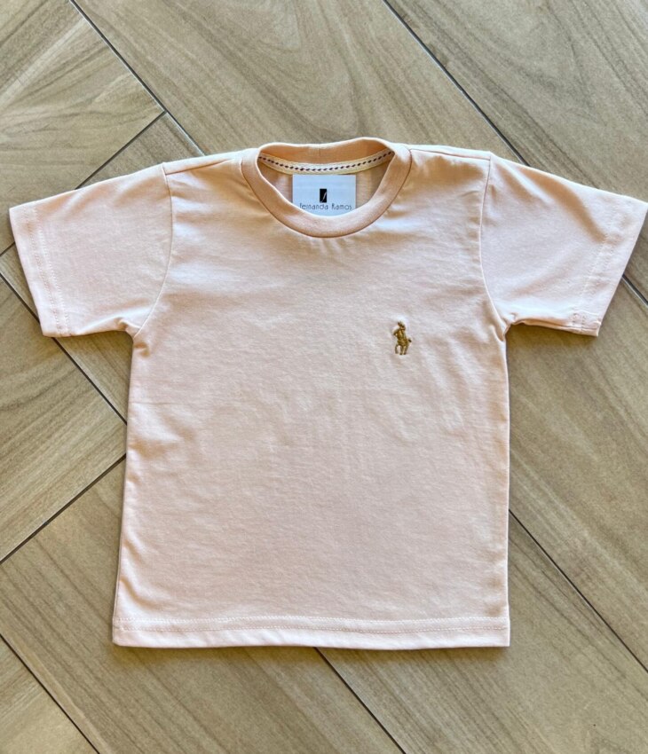 Camiseta Infantil Masculina Manga Curta Básica Bege Fernanda Ramos Kids