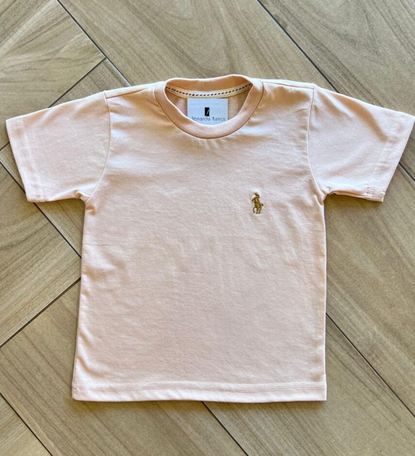 Camiseta Infantil Masculina Manga Curta Básica Bege Fernanda Ramos Kids