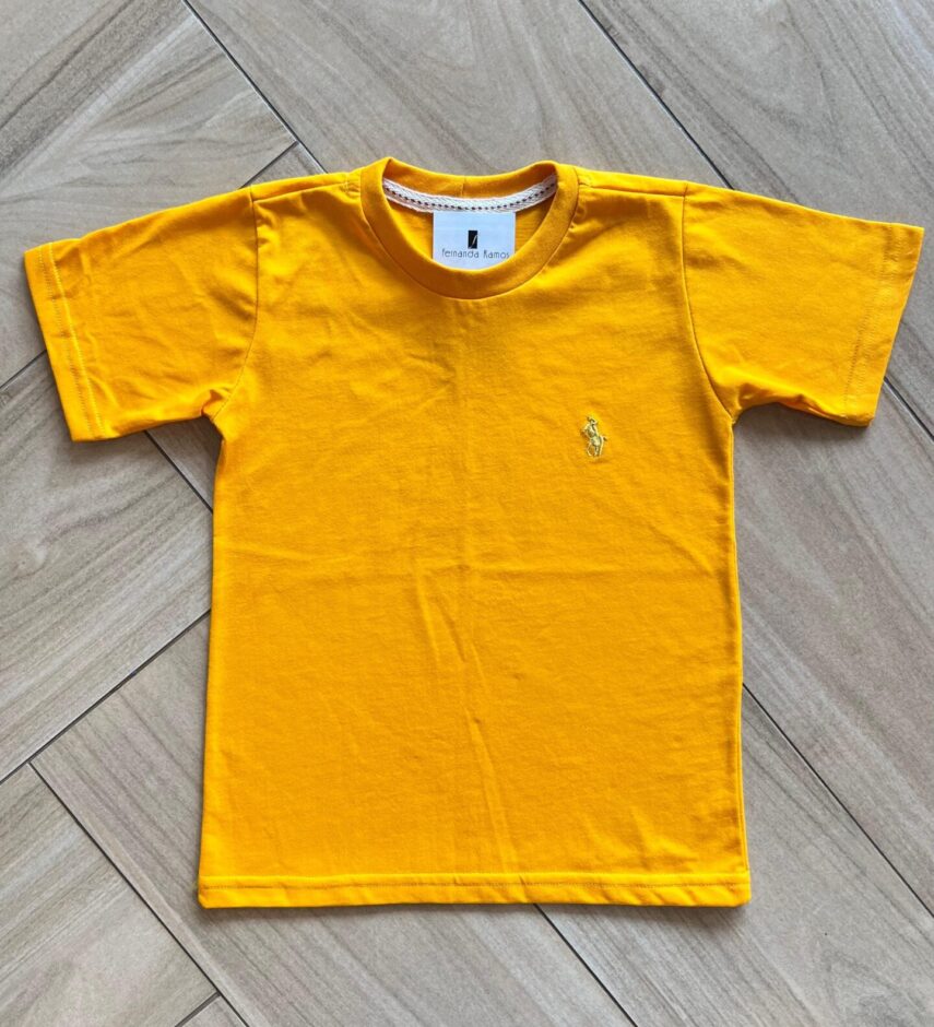Camiseta Infantil Masculina Manga Curta Básica Laranja Fernanda Ramos Kids