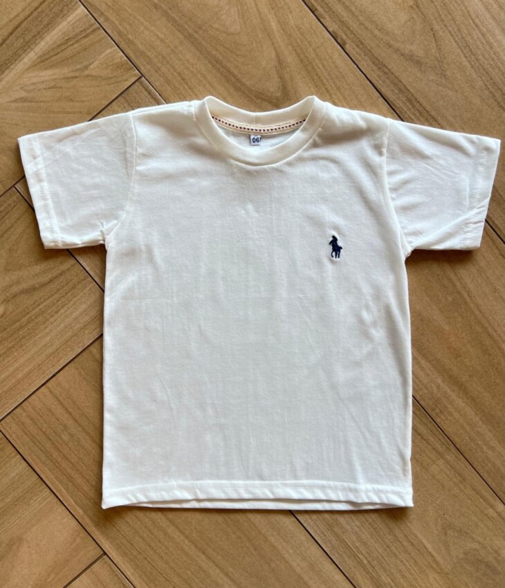 Camiseta Infantil Masculina Manga Curta Básica Off White Fernanda Ramos Kids