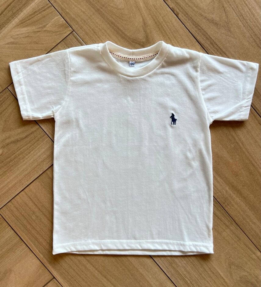Camiseta Infantil Masculina Manga Curta Básica Off White Fernanda Ramos Kids