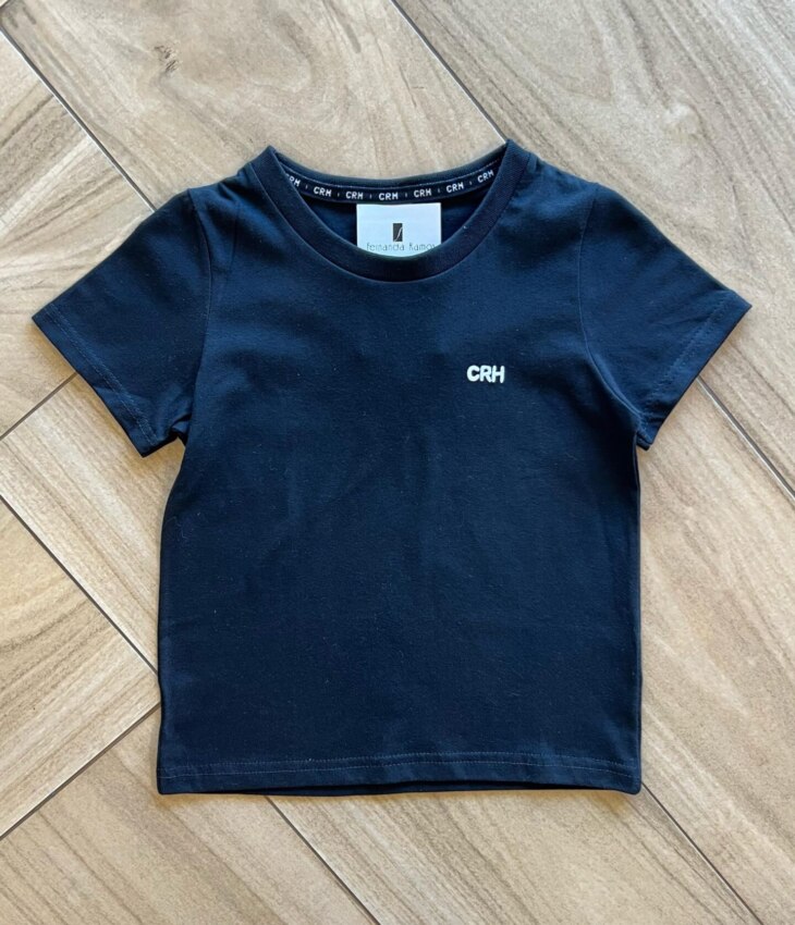 Camiseta Infantil Masculina Manga Curta Básica Preta Fernanda Ramos Kids