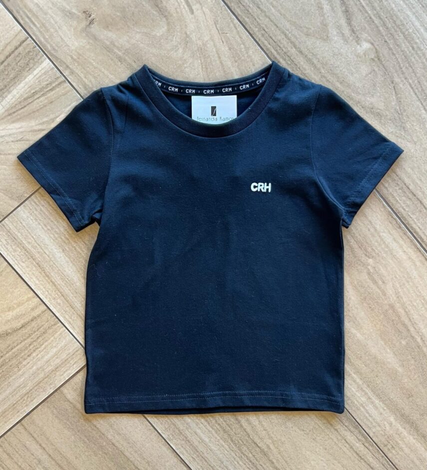 Camiseta Infantil Masculina Manga Curta Básica Preta Fernanda Ramos Kids