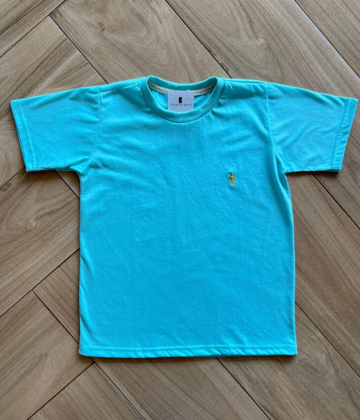 Camiseta Infantil Masculina Manga Curta Básica Verde Piscina Fernanda Ramos Kids