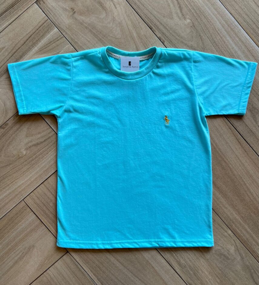 Camiseta Infantil Masculina Manga Curta Básica Verde Piscina Fernanda Ramos Kids