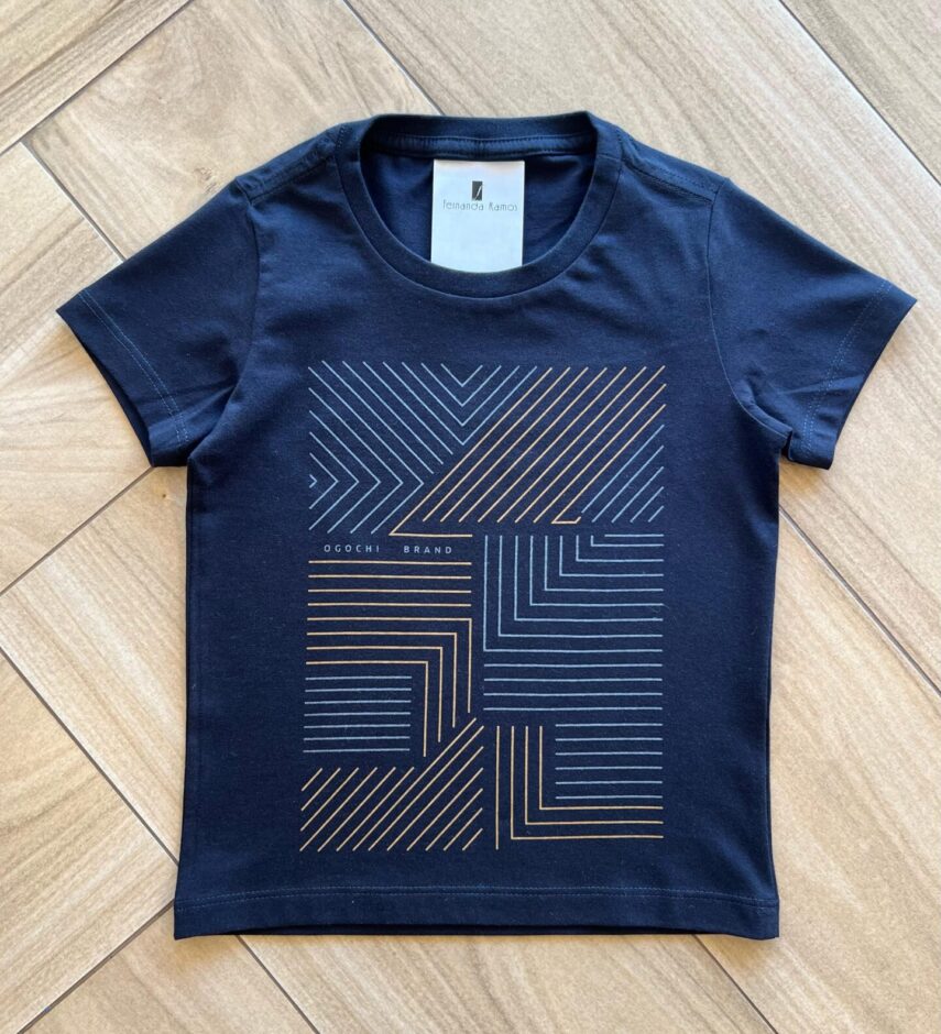 Camiseta Infantil Masculina Manga Curta Estampada Preta Fernanda Ramos Kids