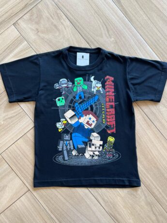 Camiseta Infantil Masculina Manga Curta Estampado Minecraft Preta Fernanda Ramos Kids