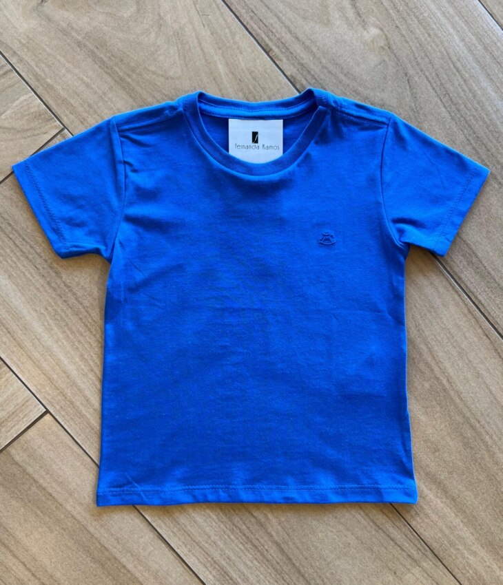 Camiseta Infantil Masculina Manga Curta Meia Malha Azul Fernanda Ramos Kids