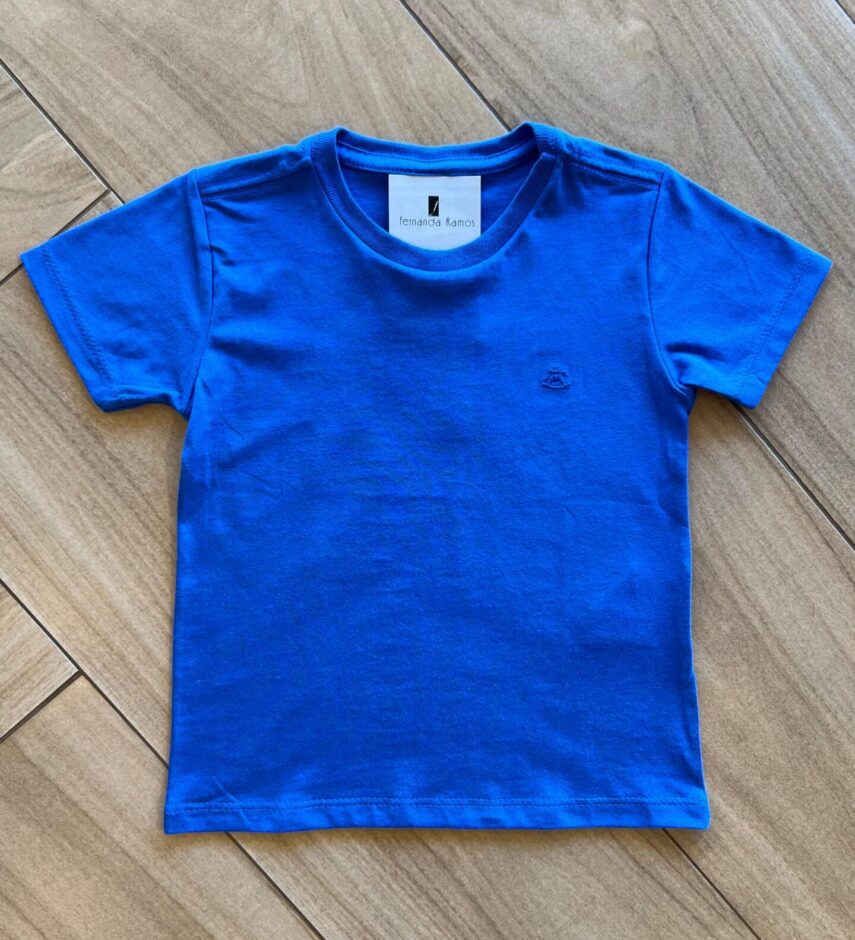Camiseta Infantil Masculina Manga Curta Meia Malha Azul Fernanda Ramos Kids