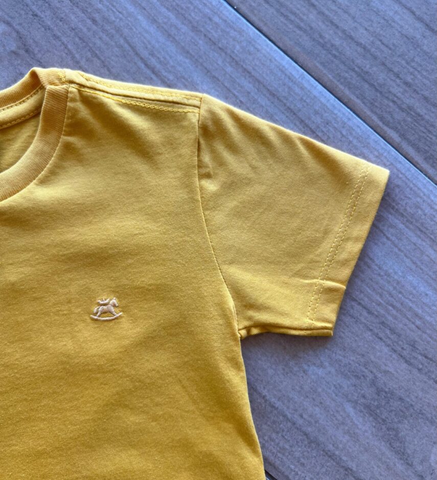 fernandaramoskids com br Camiseta Infantil Masculina Manga Curta Meia Malha Mostarda1