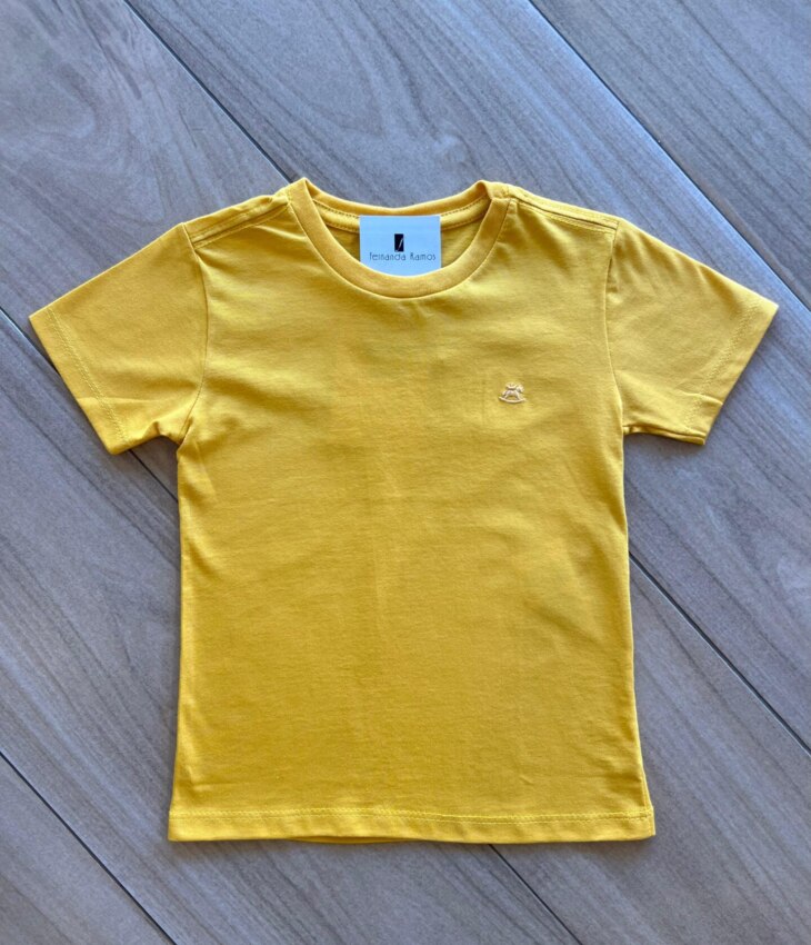 Camiseta Infantil Masculina Manga Curta Meia Malha Mostarda Fernanda Ramos Kids