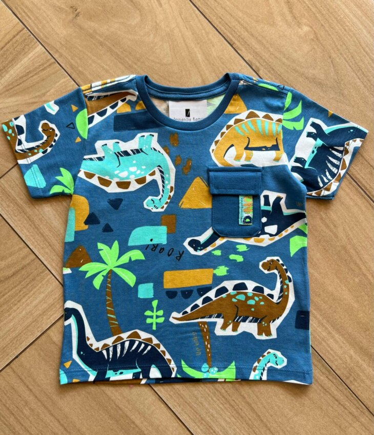 Camiseta Infantil Masculina Manga Curta Meia Malha Roarr Estampada Fernanda Ramos Kids