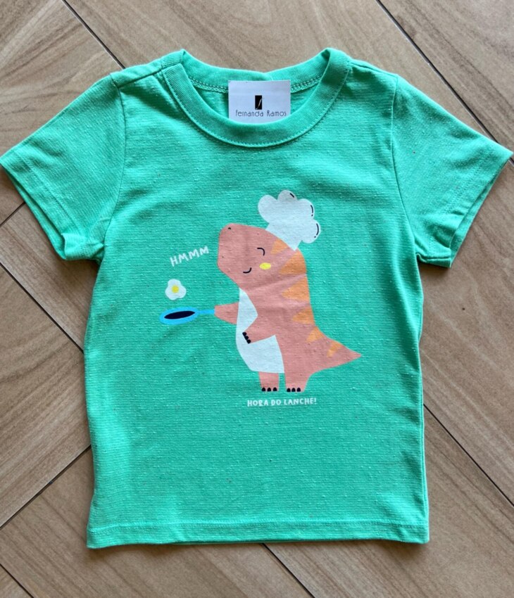 Camiseta Infantil Masculina Tradicional Hora do Lanche Verde Fernanda Ramos Kids