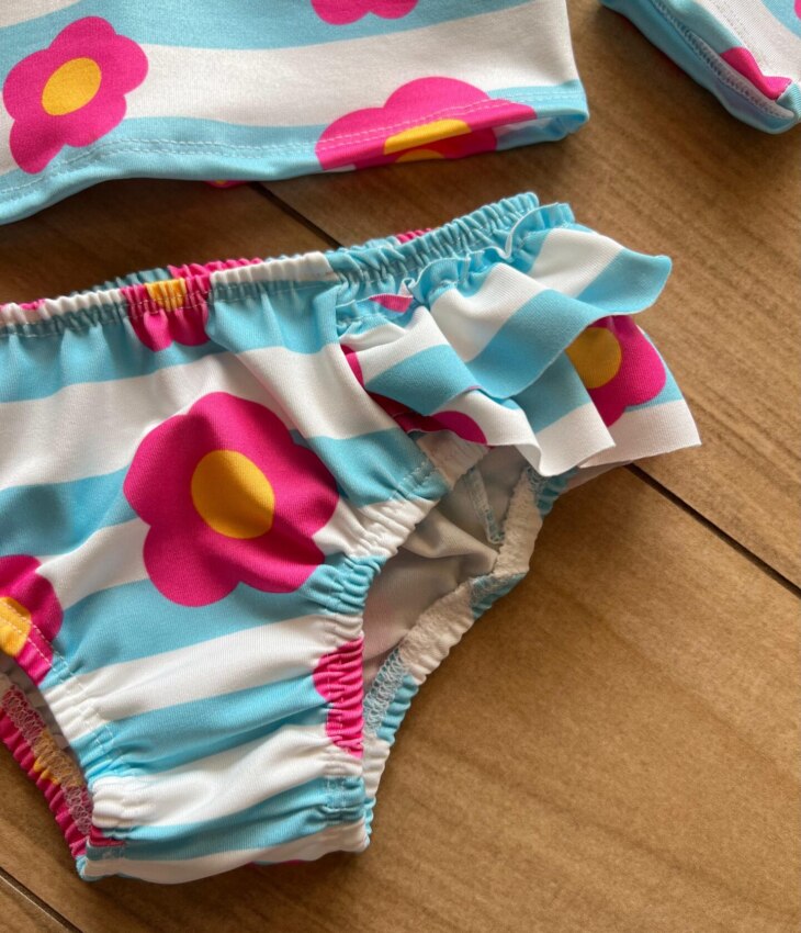 fernandaramoskids com br Conjunto Infantil Feminino Biquíni Cropped e Calcinha Flor Rosa 2